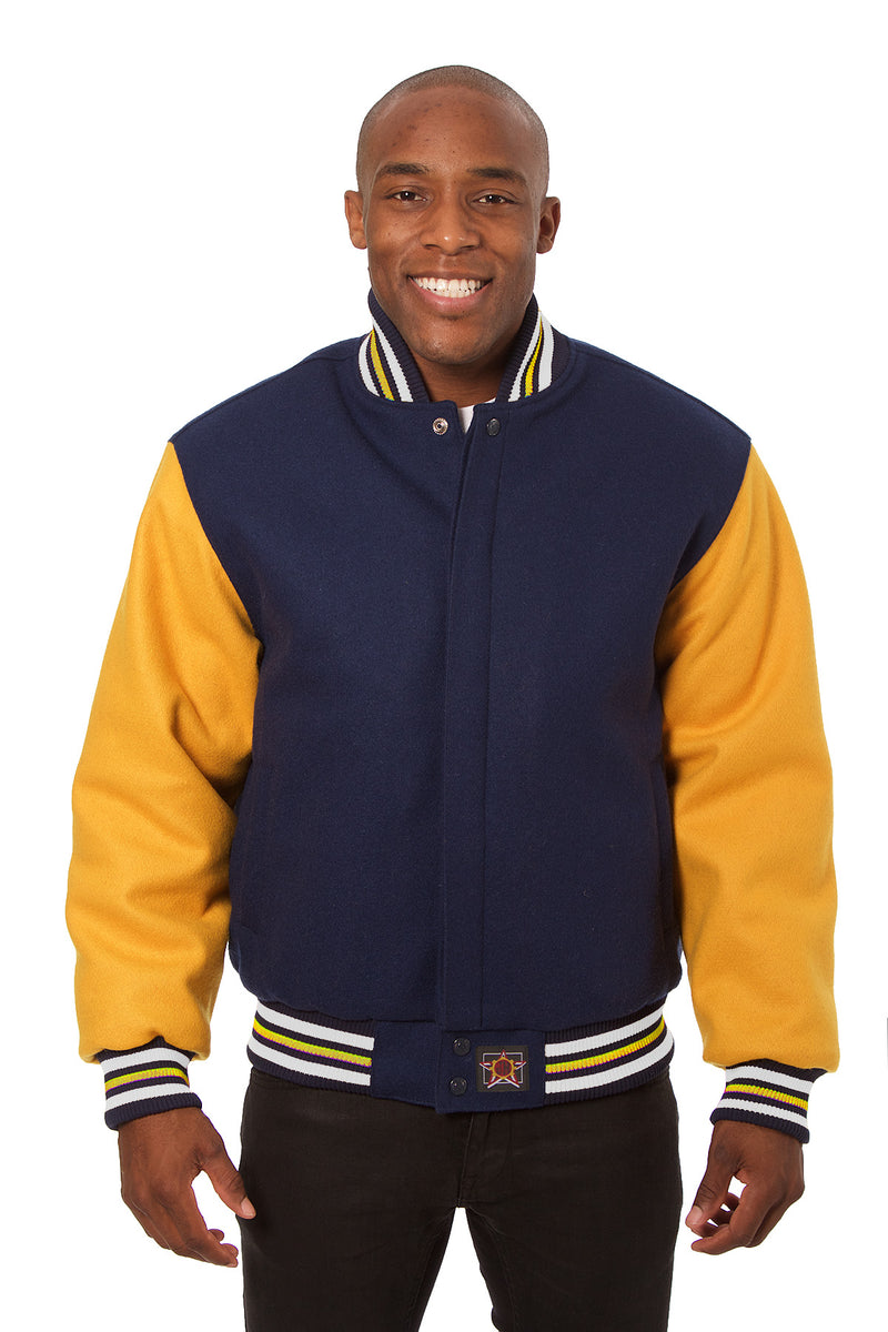 All-Wool Varsity Jacket in Navy Blue and Yellow – JH Design Group