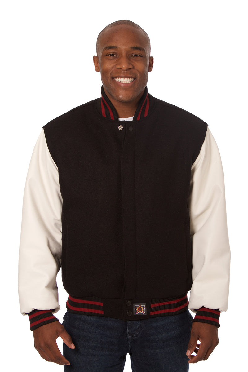 Wool and Leather Varsity Jacket in Black and White – JH Design Group