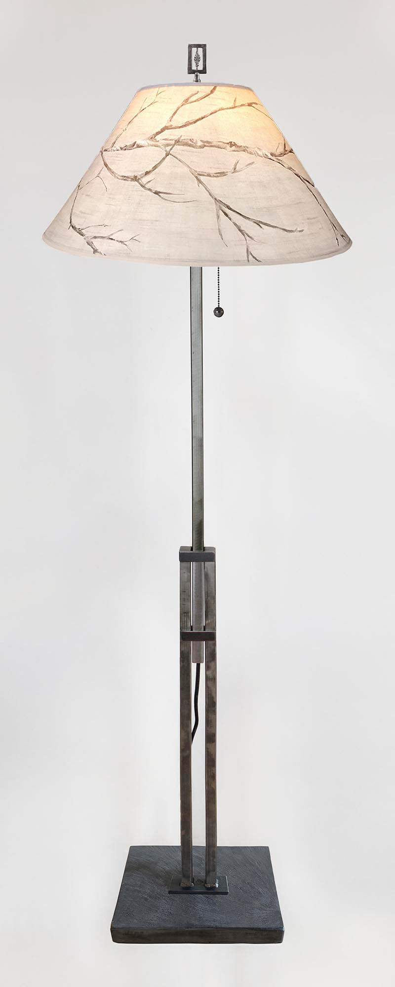 Adjustable-Height Steel Floor Lamp with Large Conical Shade in Sweeping Branch