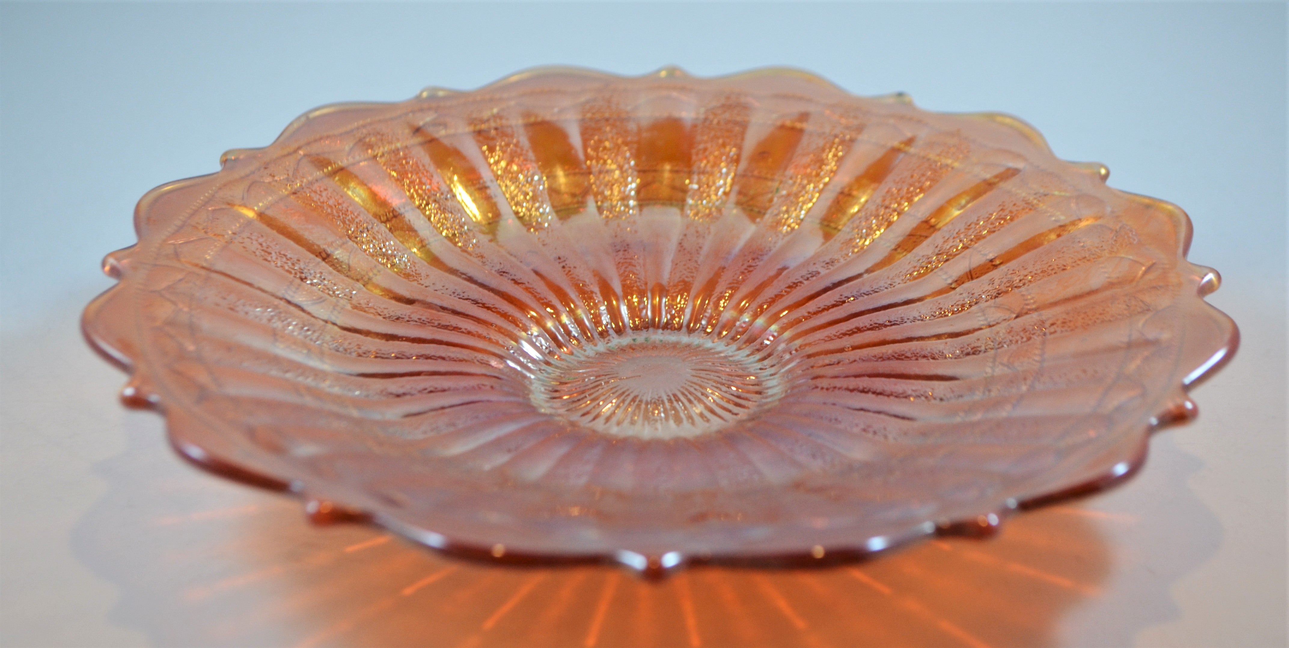 Antique Fenton Stippled Rays With Scale Band Marigold Carnival Glass P Christiescurios