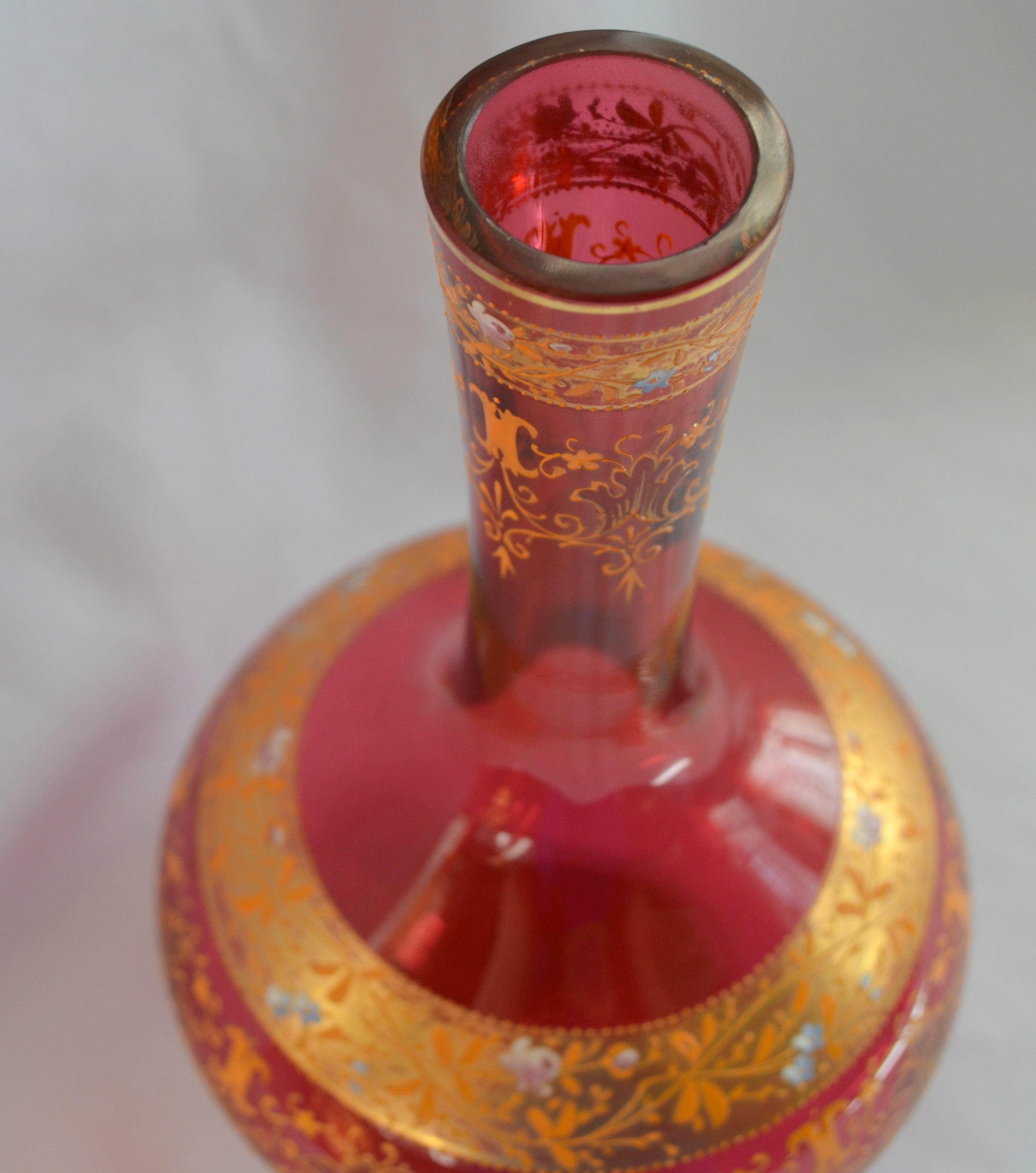 Moser Art Glass Vase Cranberry Gold And Raised Enamel Bohemian 1800s Vic Christiescurios