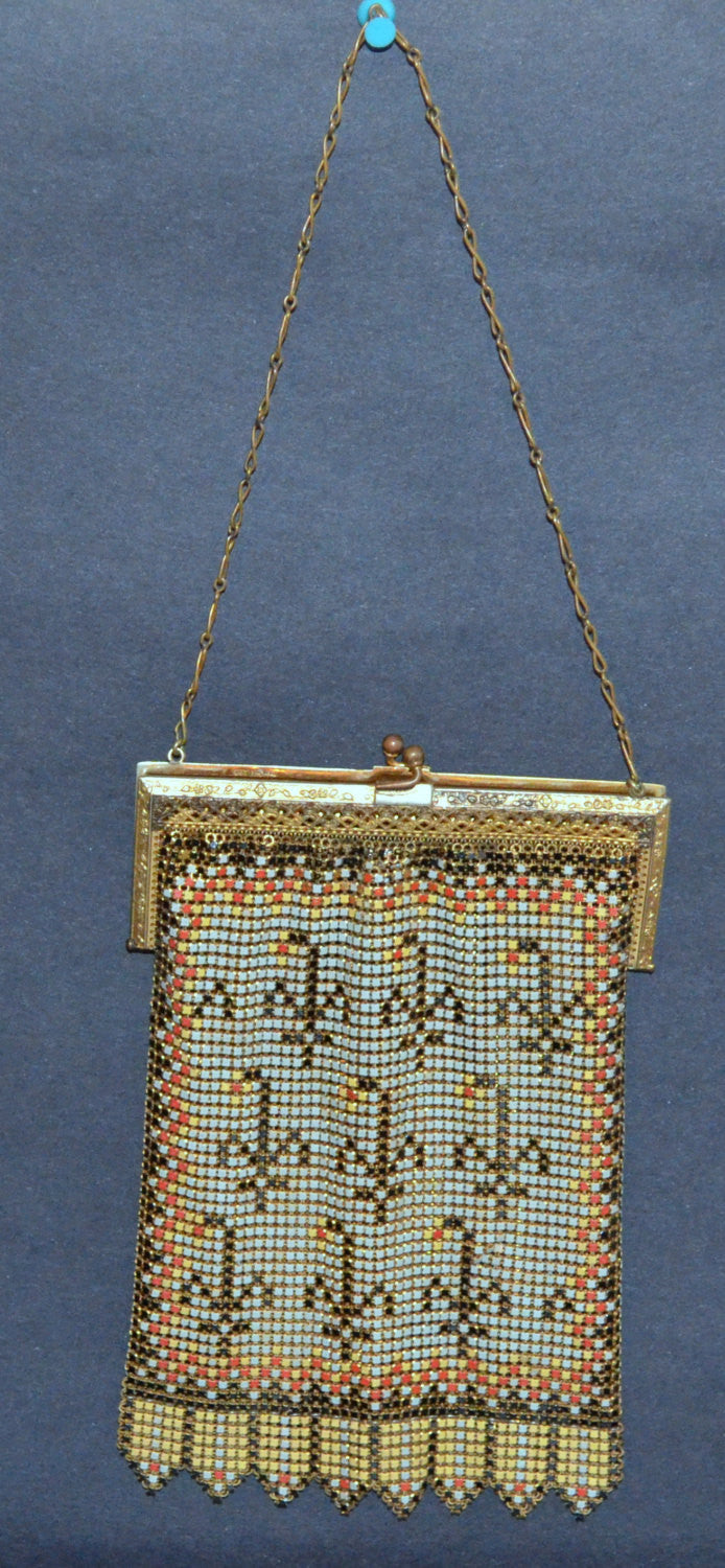 Whiting Davis Metal Mesh Enamel Purse Art Deco Handbag - ChristiesCurios