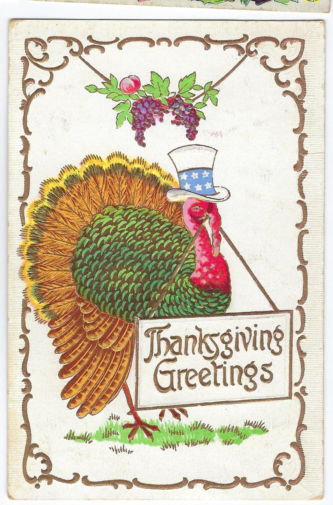 Thanksgiving Postcard Turkey as Uncle Sam Holding Sign - ChristiesCurios