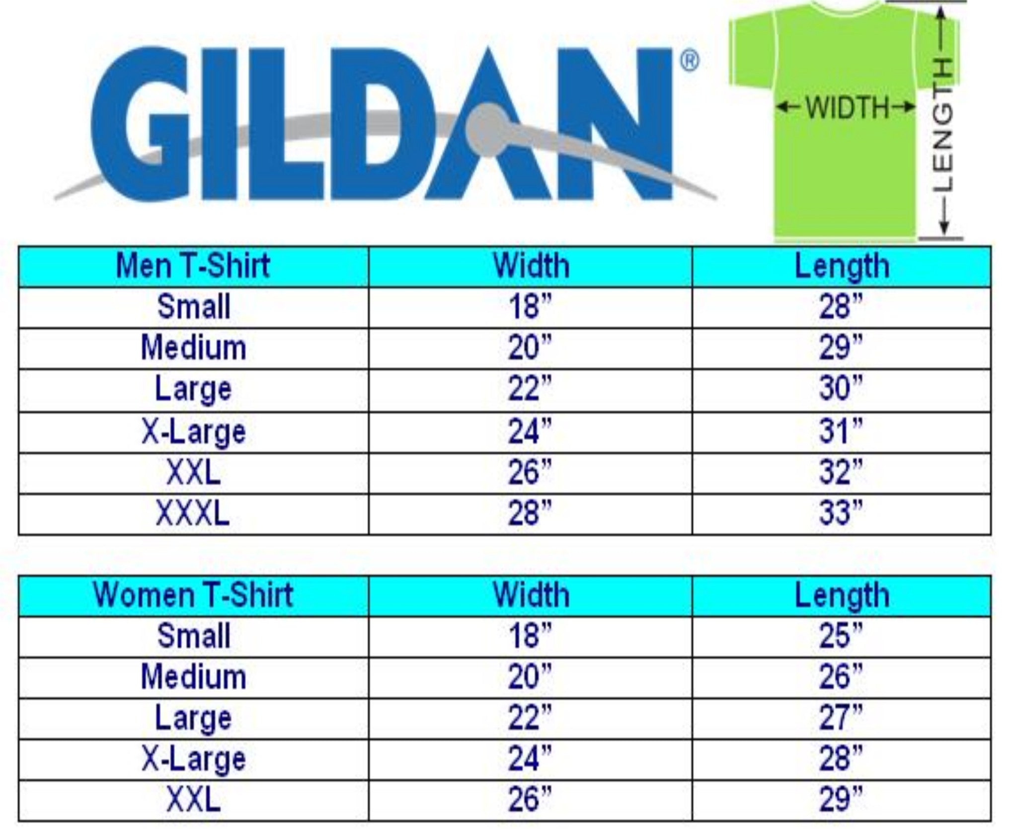 Gildan Youth Shirts Size Chart
