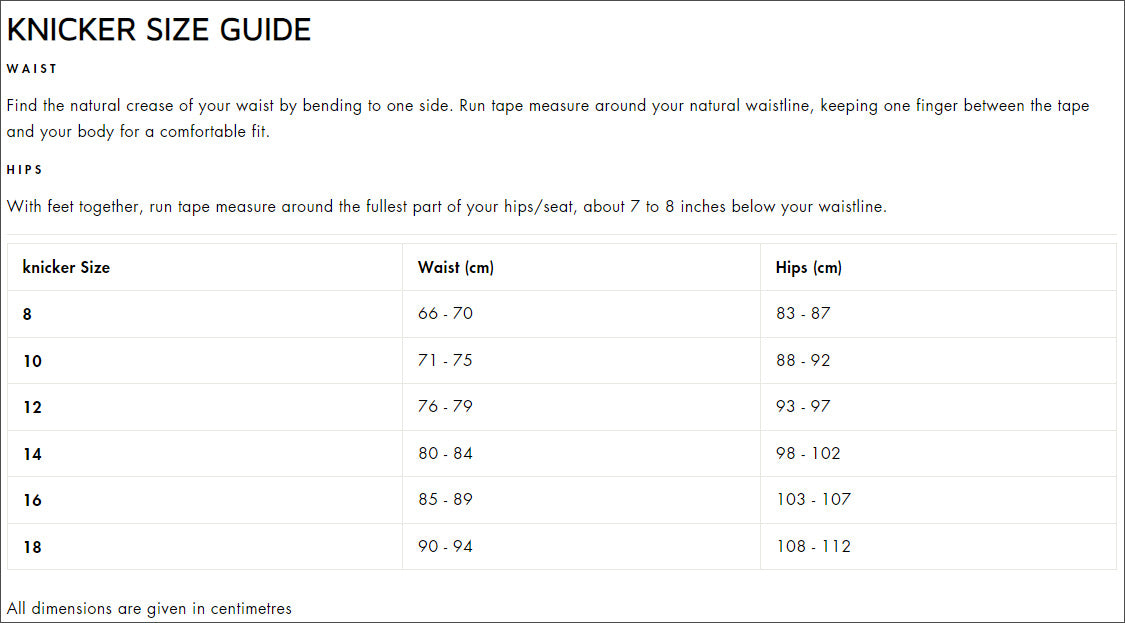 Juliemay Brief Size Chart