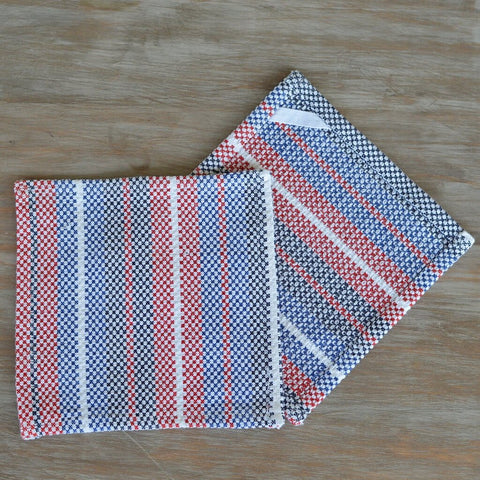 Hand Woven Hache Dish Towels Blue Gray & White Mayamam Weavers