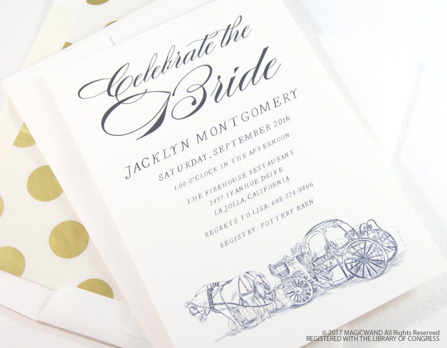 Cinderella S Carriage Bridal Shower Invitations Fairytale Wedding