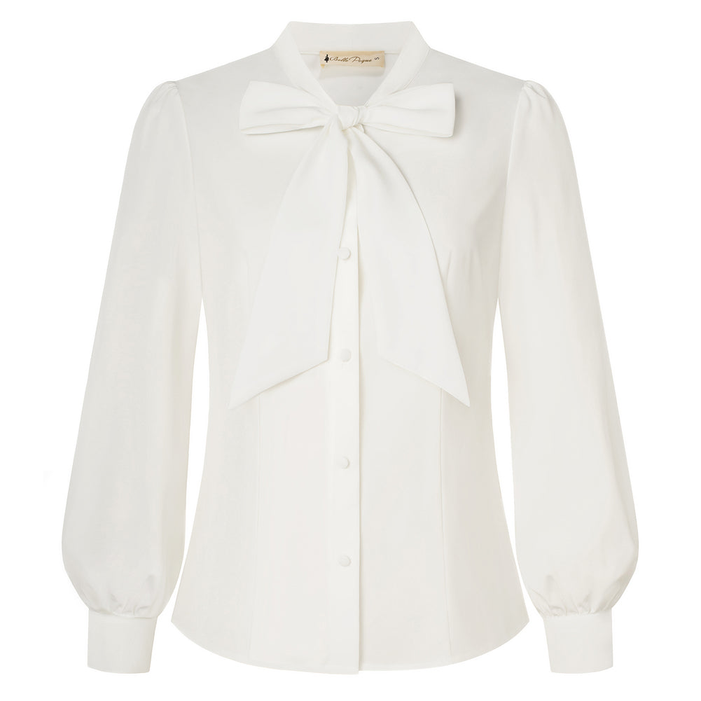 Women's Bow Tie Neck Blouse Button Down Shirt for Work Office Casual - Belle Poque Offcial