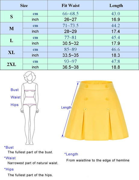 Vintage Pleated A-Line Skirt Elastic Waist Mid-Thigh Length Mini Skirt ...