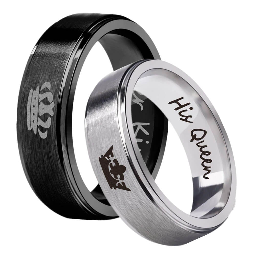 Her King His Queen Couple Promise Rings Black Silver Gardeniajewel 9682