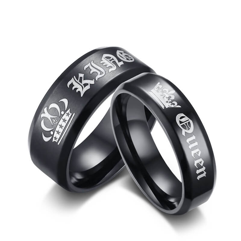 Matching King Queen Black Couple Rings Titanium Promise Wedding