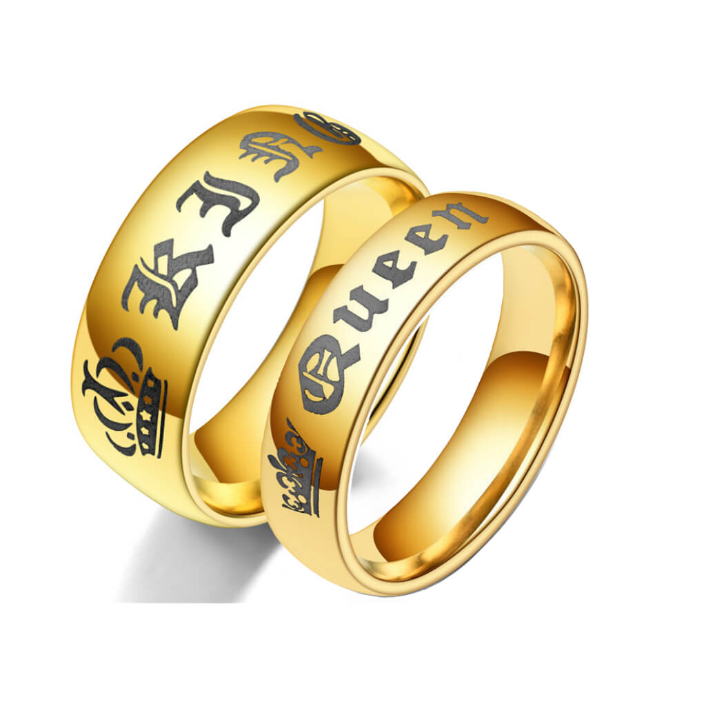 Matching King Queen Gold Couple Promise Rings Titanium Wedding