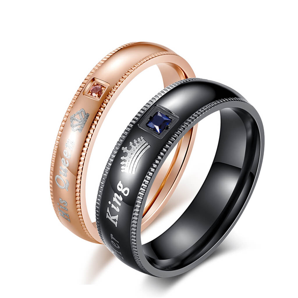 Her King His Queen Couple Promise Rings Black Rose Gold Wedding
