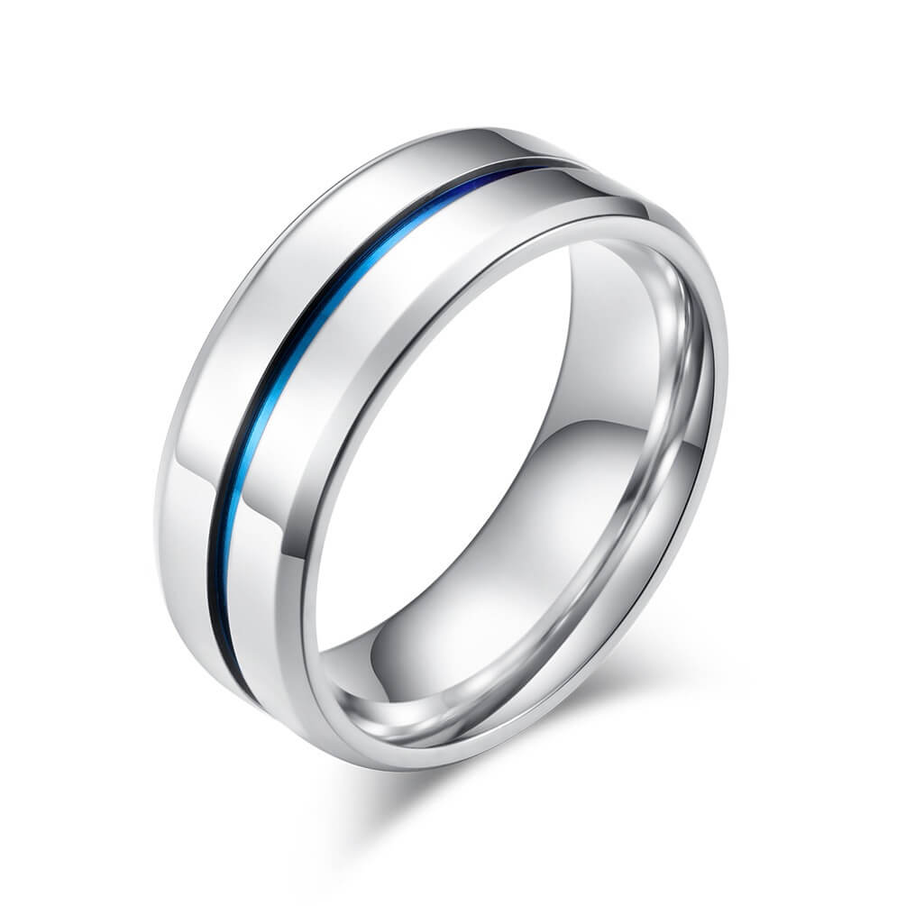 Mens Promise Rings Titanium Wedding Bands Blue 8mm – GardeniaJewel