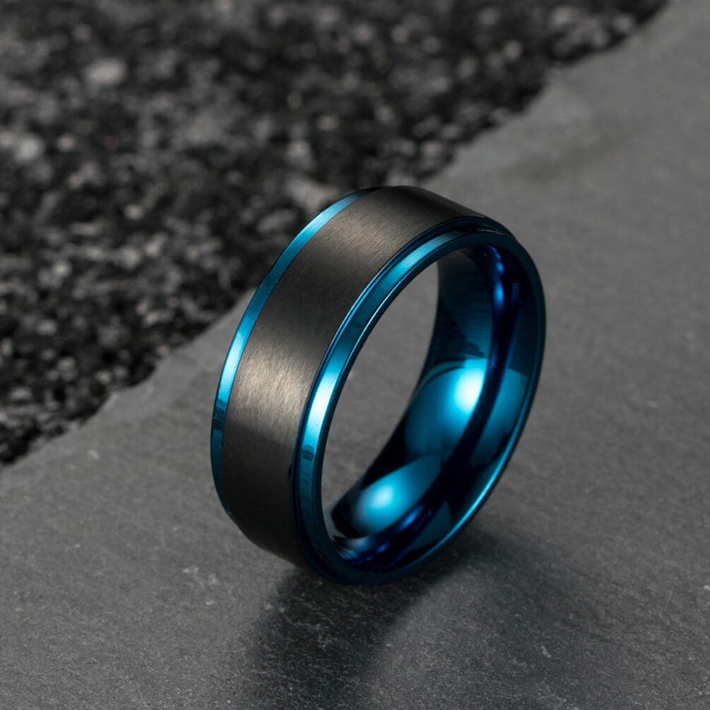 Blue Promise Ring for Men Titanium Steel Wedding Bands Male – GardeniaJewel