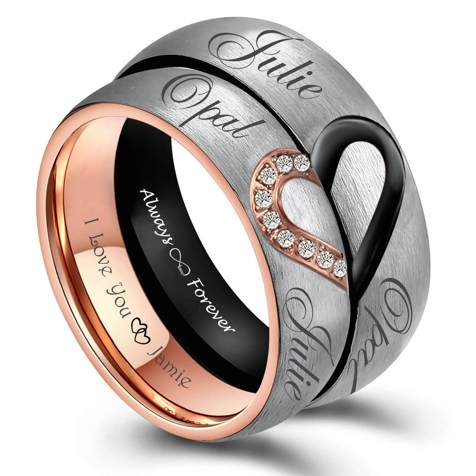 Matching Heart Couple Promise Rings Titanium Stainless Wedding Bands ...