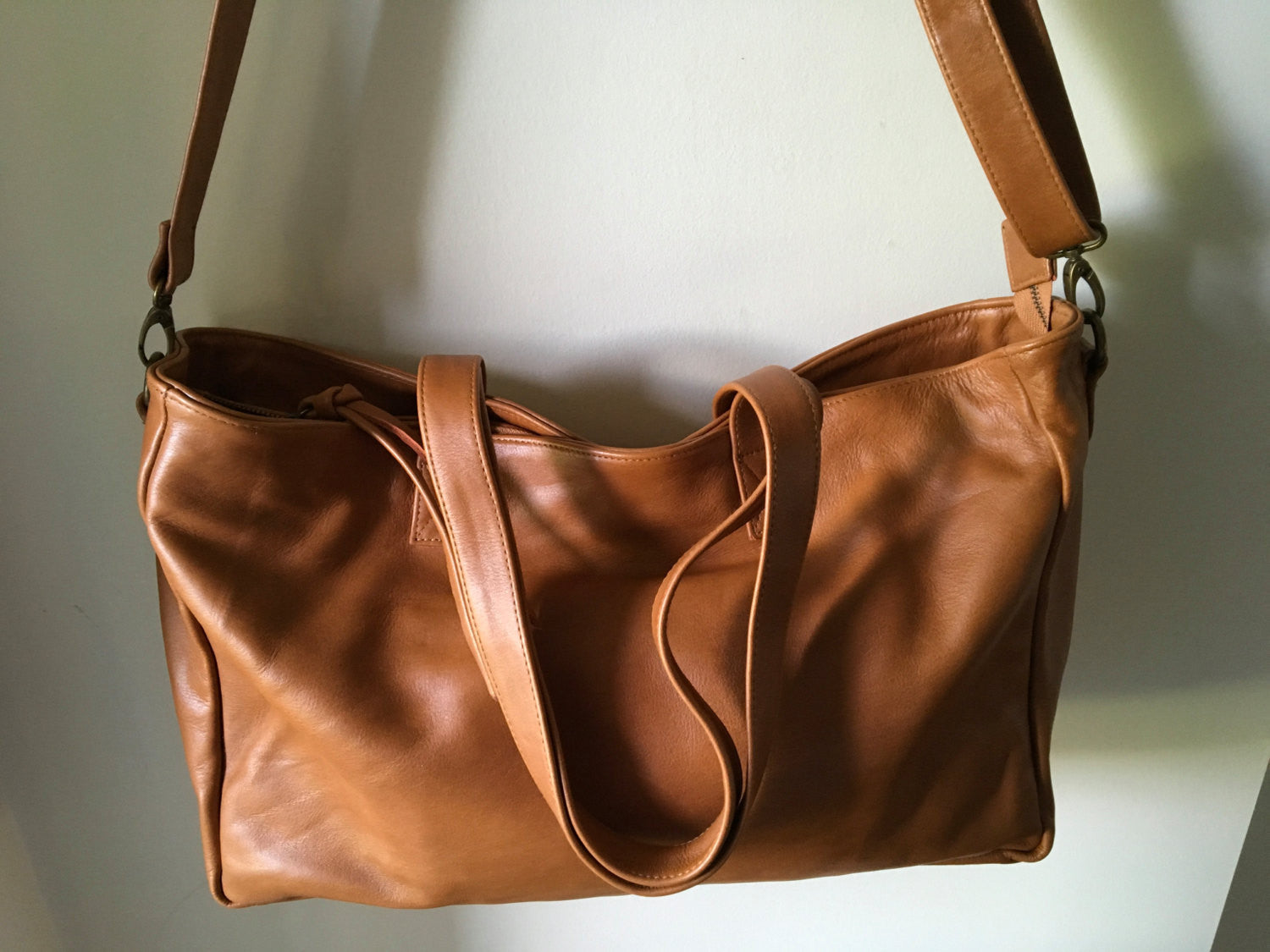 leather zip handbag