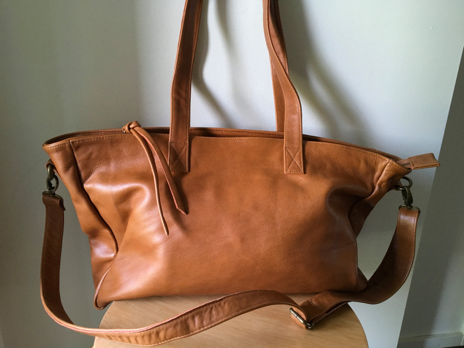 The Stretched Total-Large Tan Leather Tote with zip closure tote bag - Tana & Hide