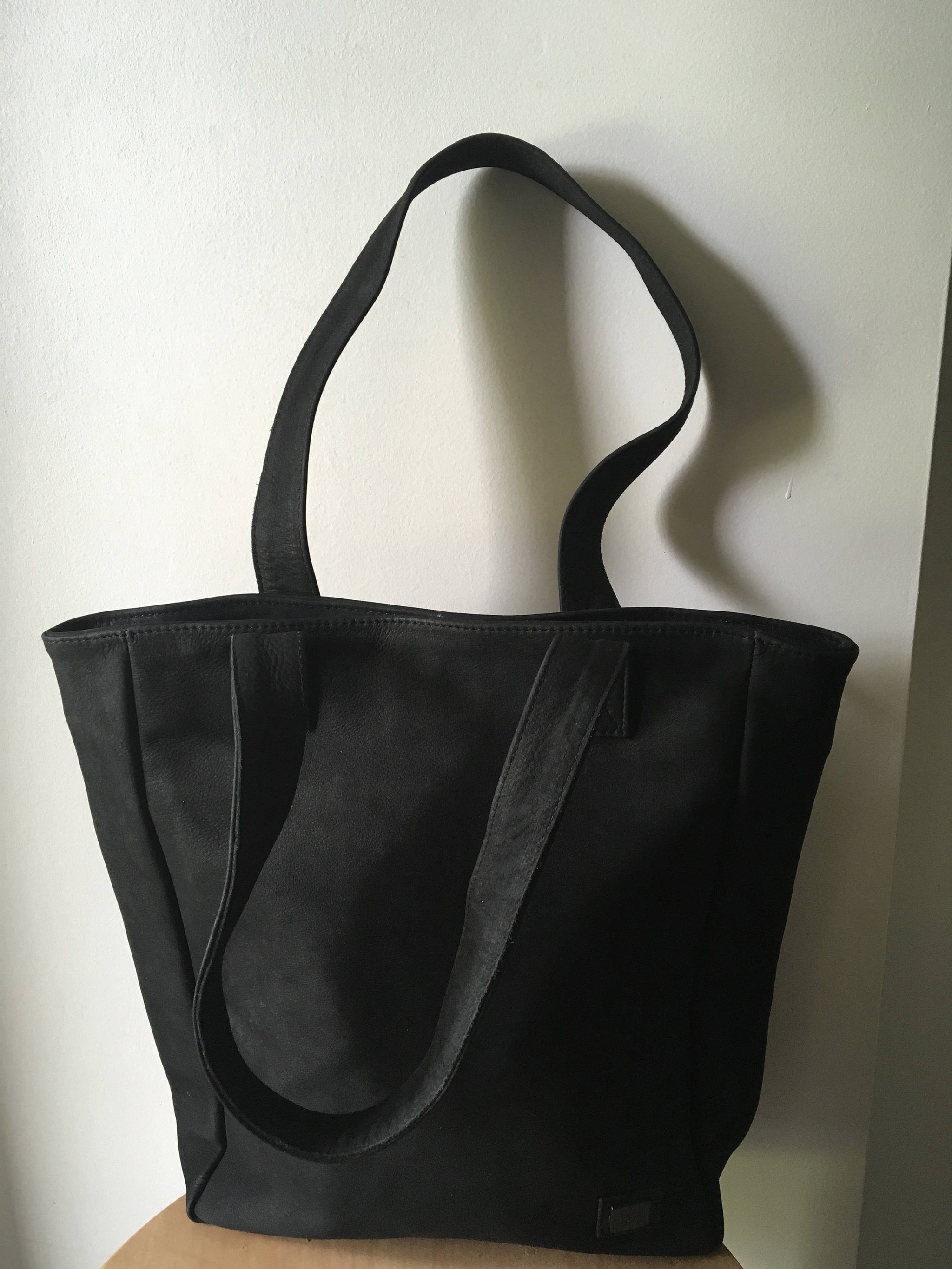 The Tall Total - Black Leather tall Tote,Leather tote bag.Handmade lea ...