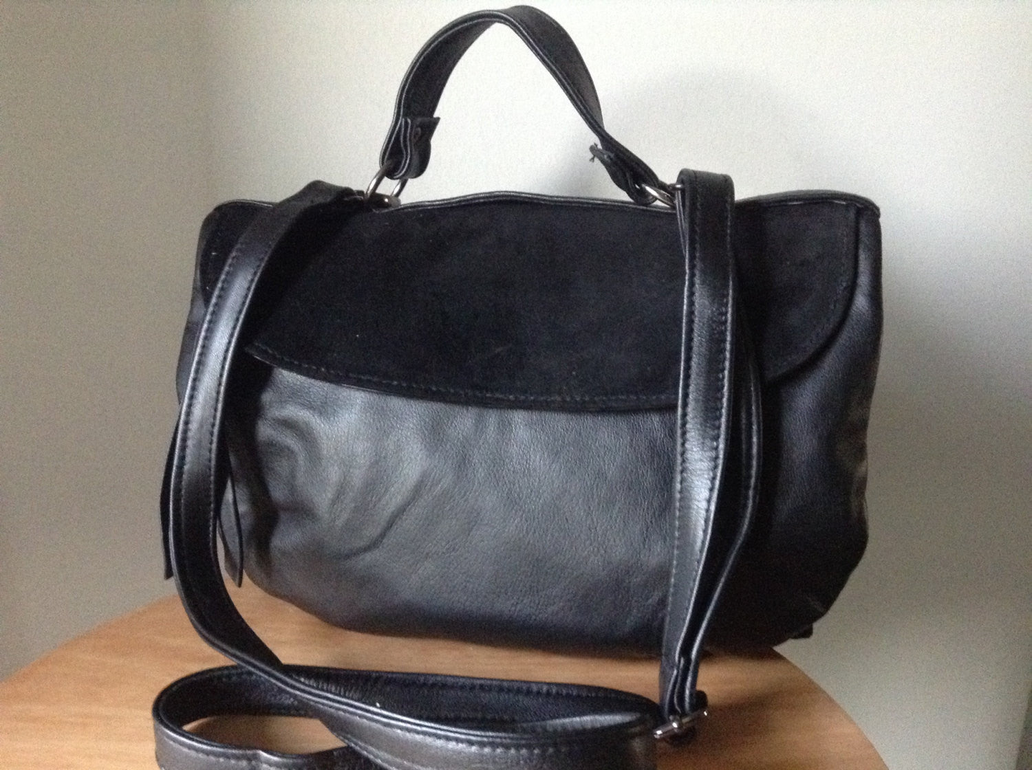 black leather evening bag