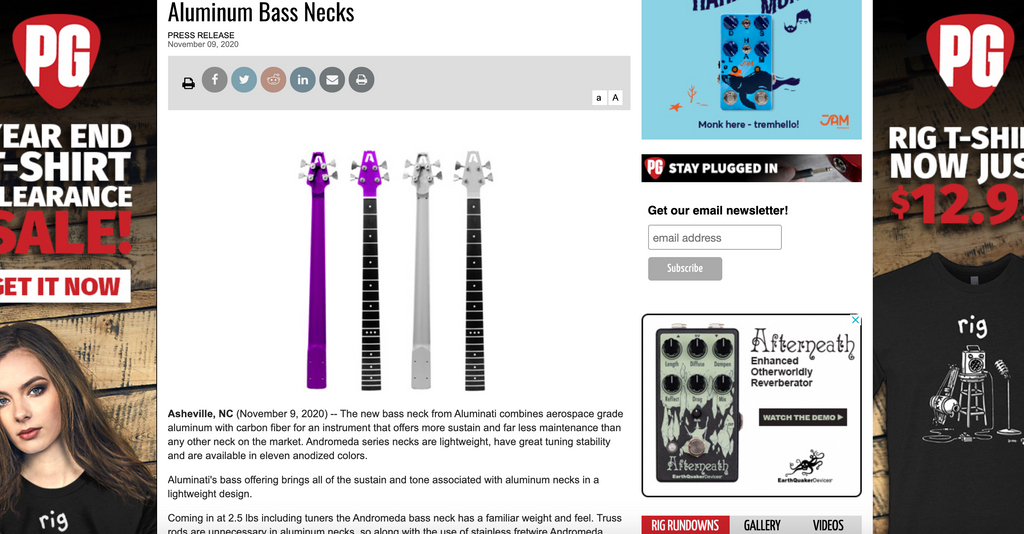 Aluminati Guitar Company Andromeda Aluminum Bass Neck in Premier Guitar Magazine