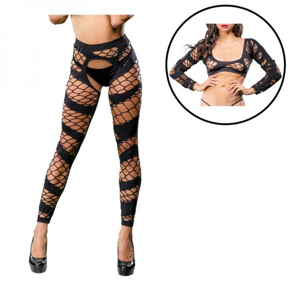 Black Fishnet/mesh Crotchless Legging