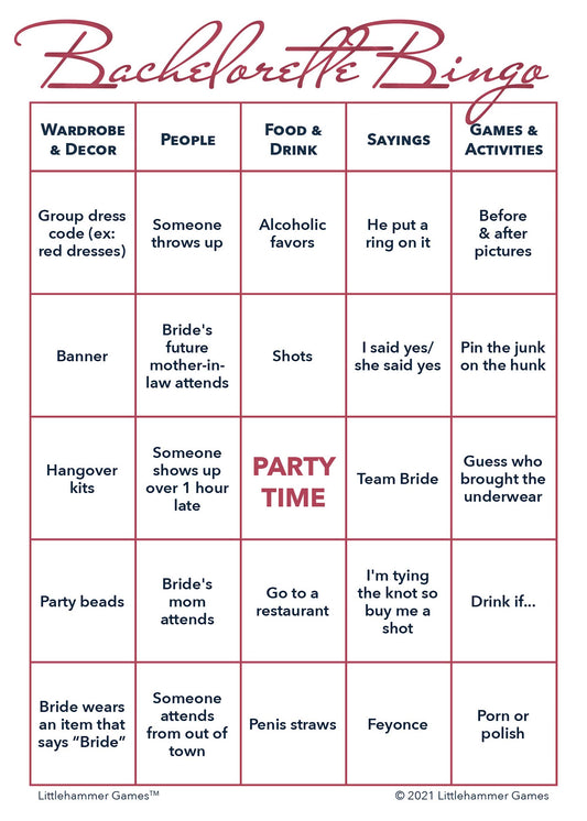 Bachelorette Bingo - Gold Printable Game Cards – Littlehammer Games