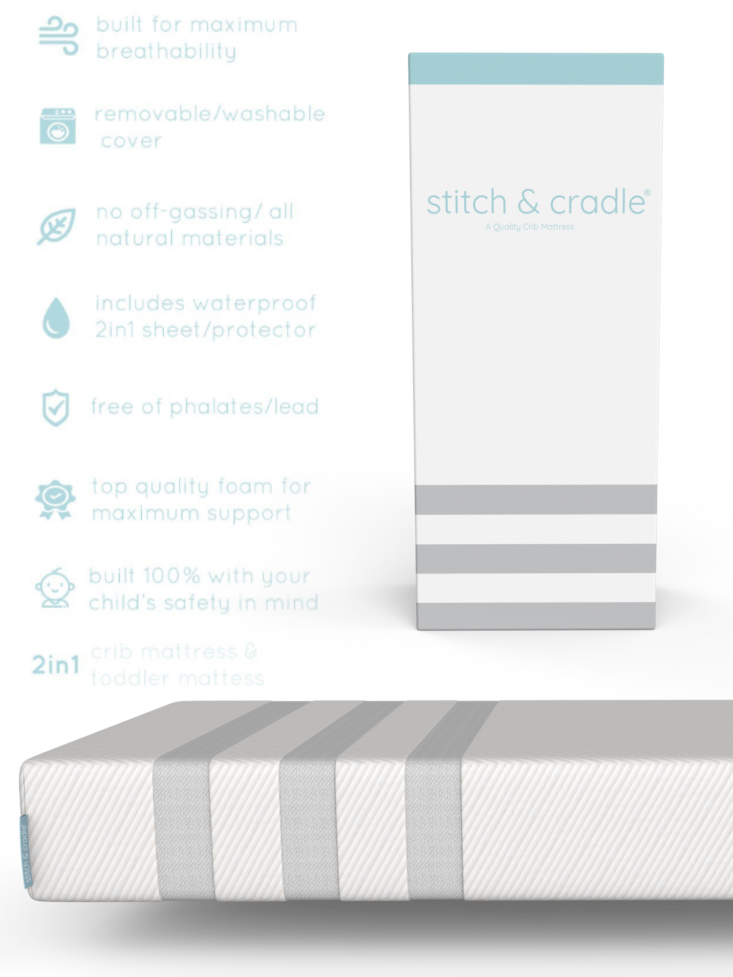 stitch & cradle 2 in 1 natural foam crib mattress