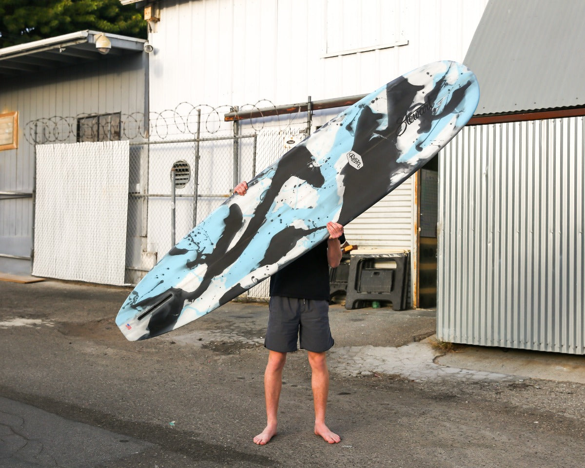 Stewart Ripster longboard with resin swirl art