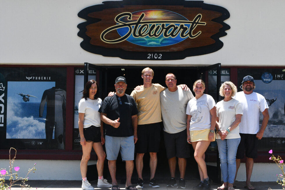 Stewart Surfboards staff in front of the shop