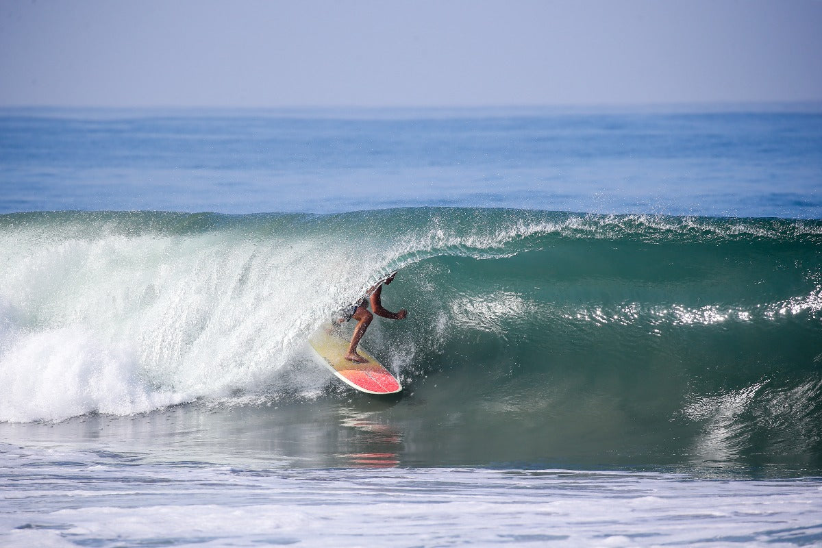 Ted Robinson barreled on a Stewart Redline11 longboard