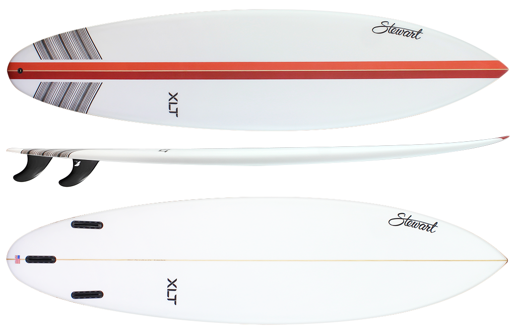Stewart XLT surfboard views top, rocker, bottom