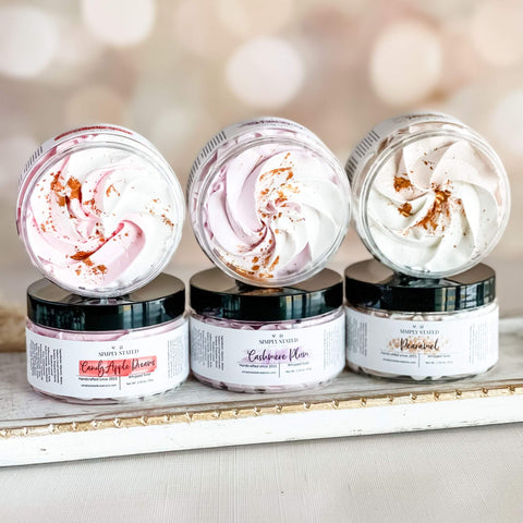 Winter Luxe Collection at Simply Stated Bath & Body available for busy working moms and boutiques for women. Handmade soap, whipped soap, and body products.