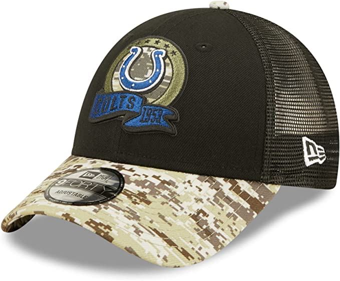 Men's New Era Black/Camo New York Giants 2022 Salute to Service 9FORTY Snapback Trucker Hat