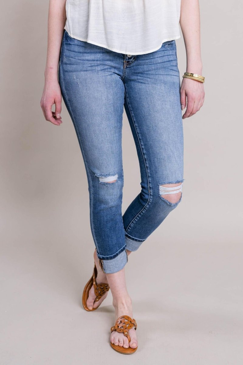 KanCan - Harlowe Mid Rise Distressed Flare Jeans - Limeberry