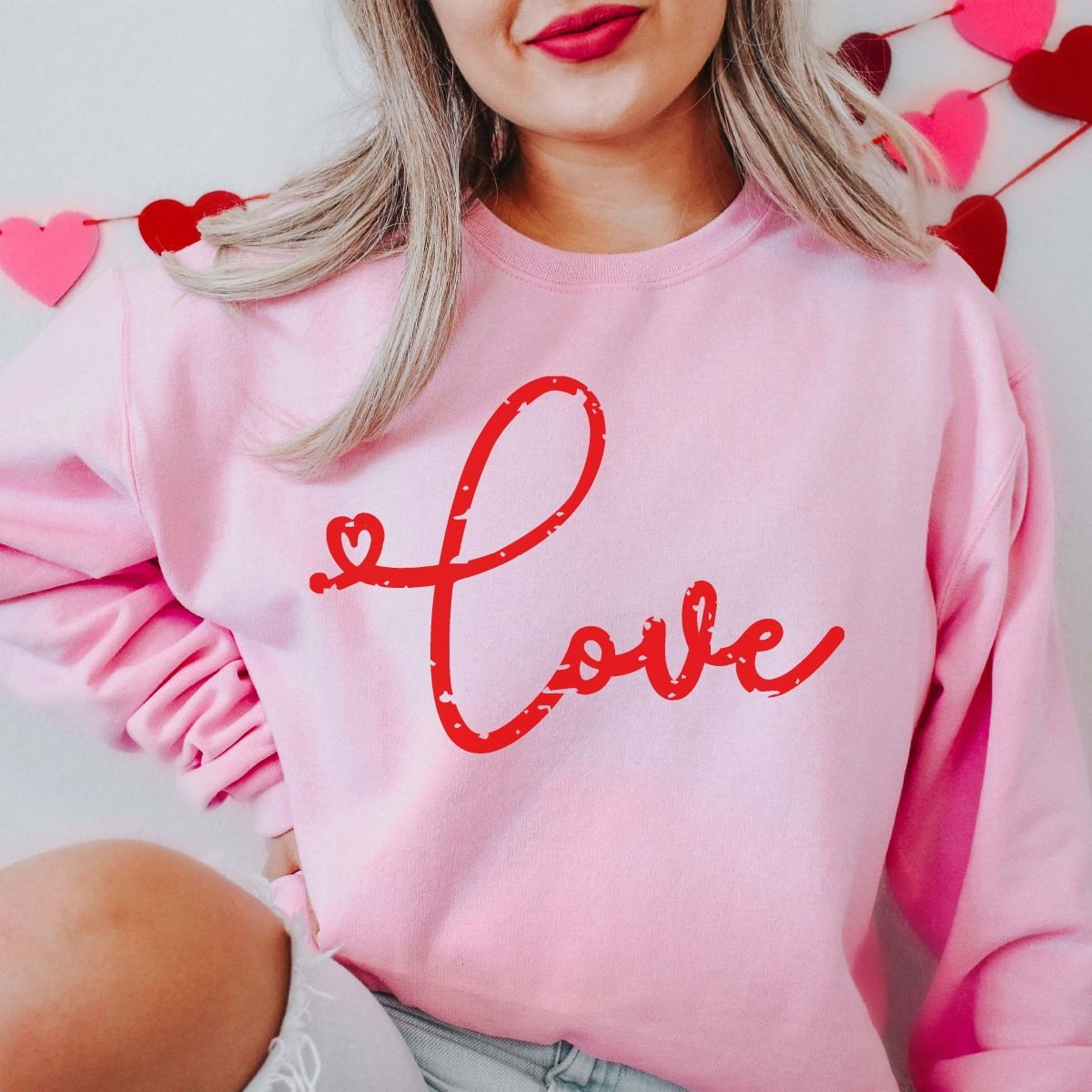 Red LOVE Distressed Heart Crew Sweatshirt - Limeberry Designs T-Shirt Retail