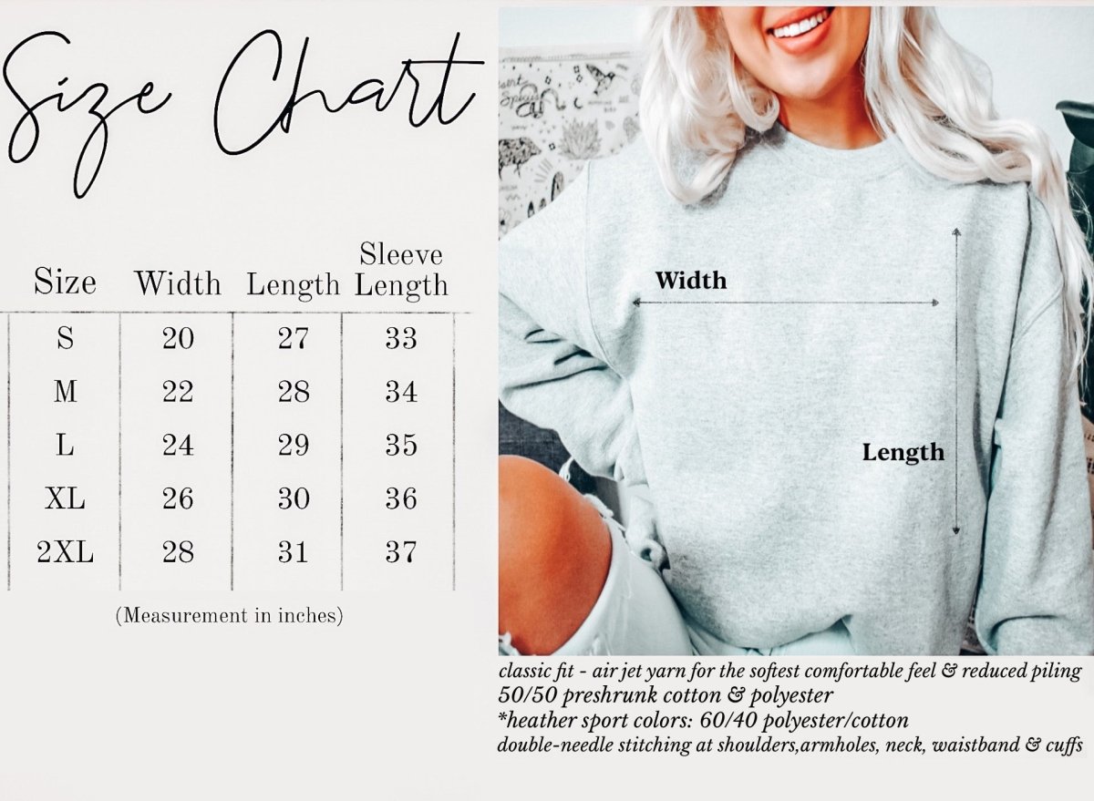 Size Chart Womens Crew Sweatshirt