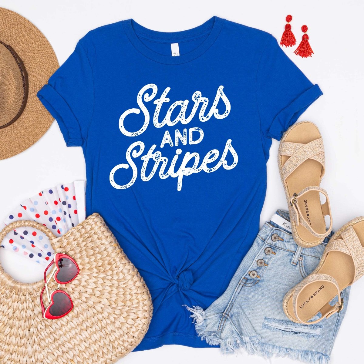 Lucky Brand Red, White, and Blue V-neck Stars and Stripes T-shirt