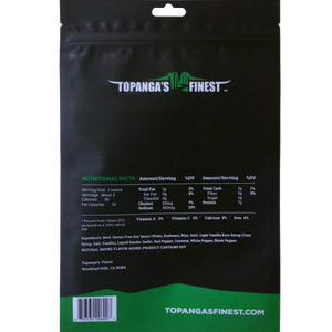 Topanga's Finest Gourmet Beef Jerky Original Flavor Back of Package Nutrition Facts