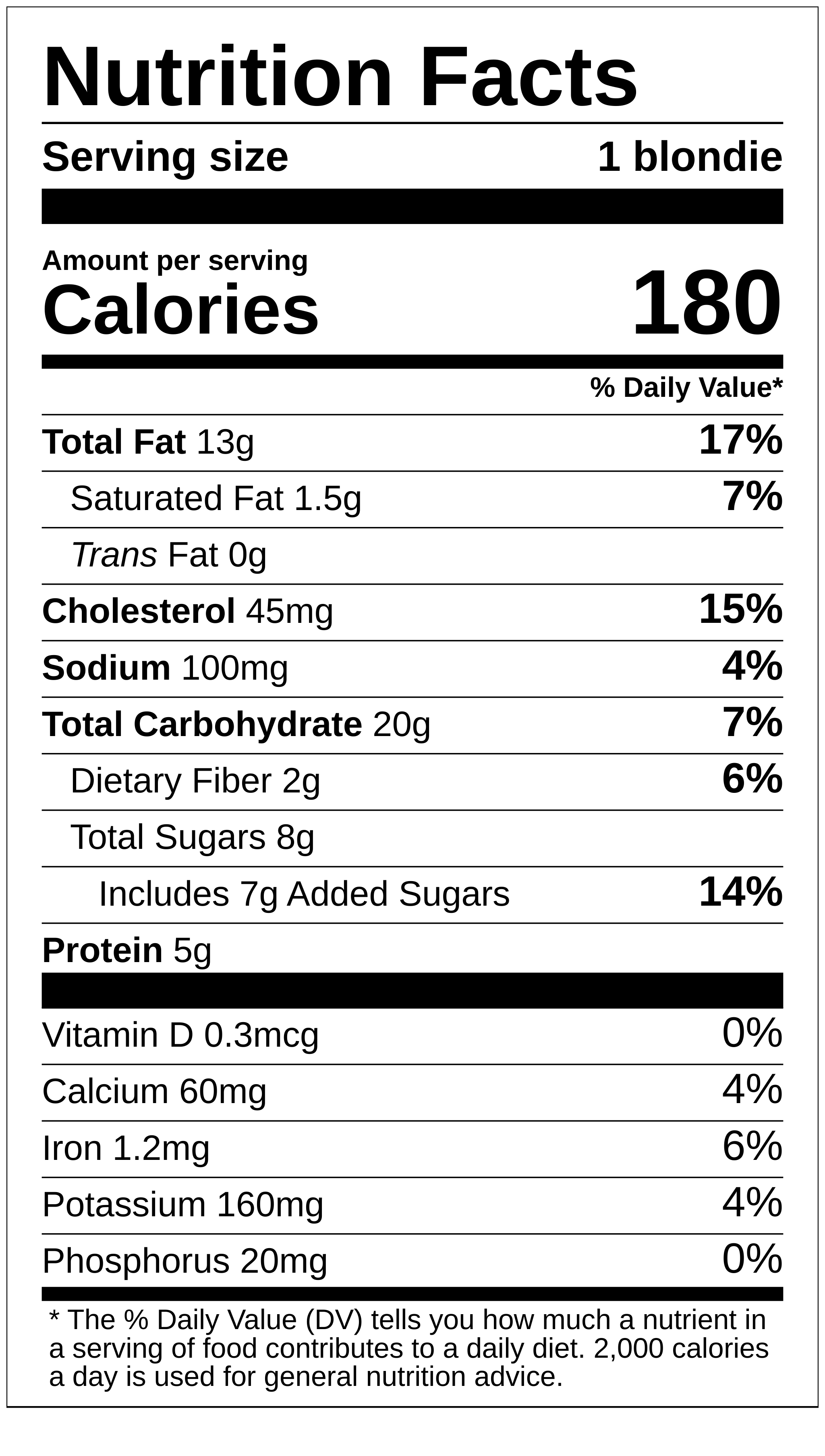 CINNAMON ROLL BLONDIE nutrition label