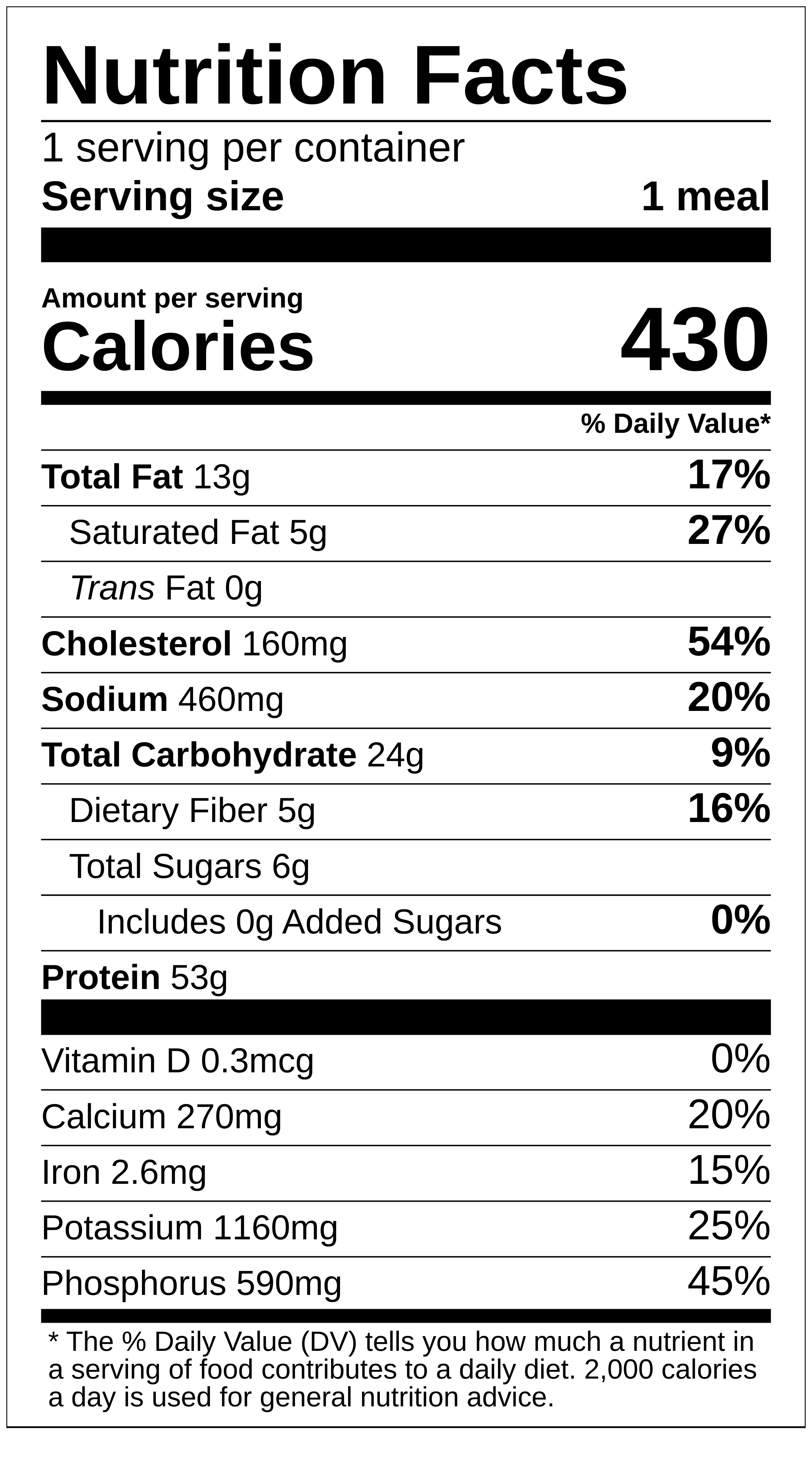 breaded chicken & au gratin potatoes nutrition label