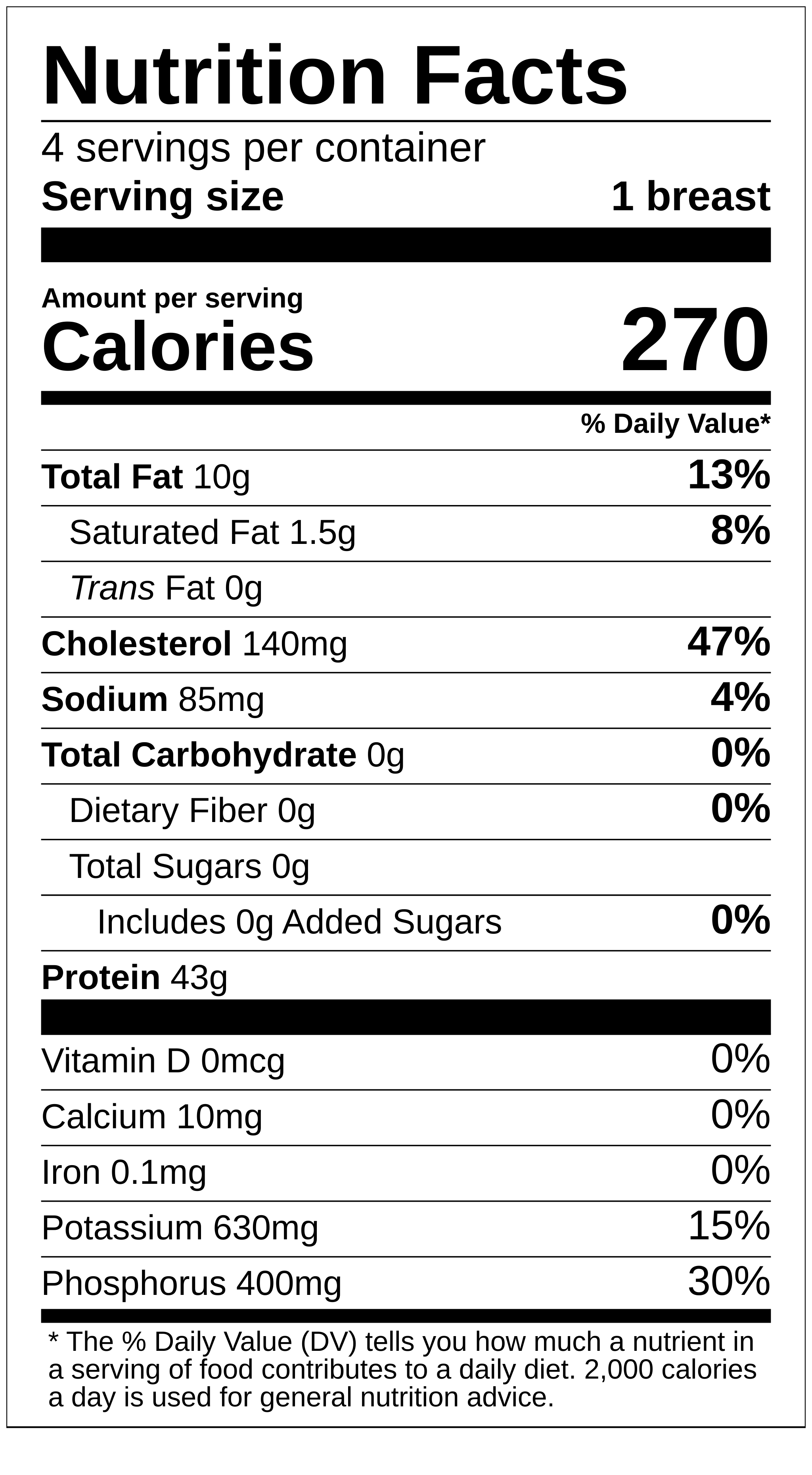 bulk herb chicken nutrition label