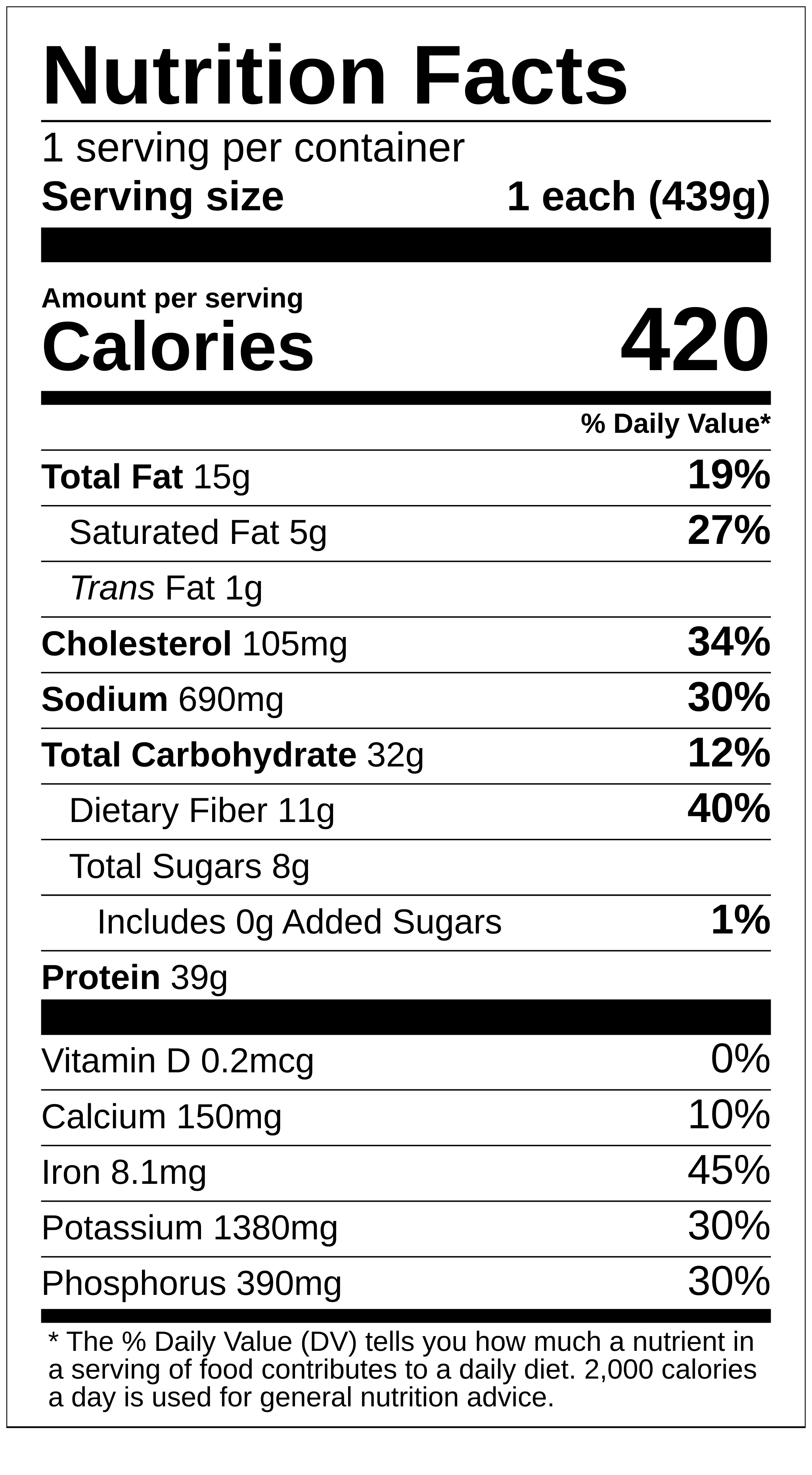 Beef chili nutrition label