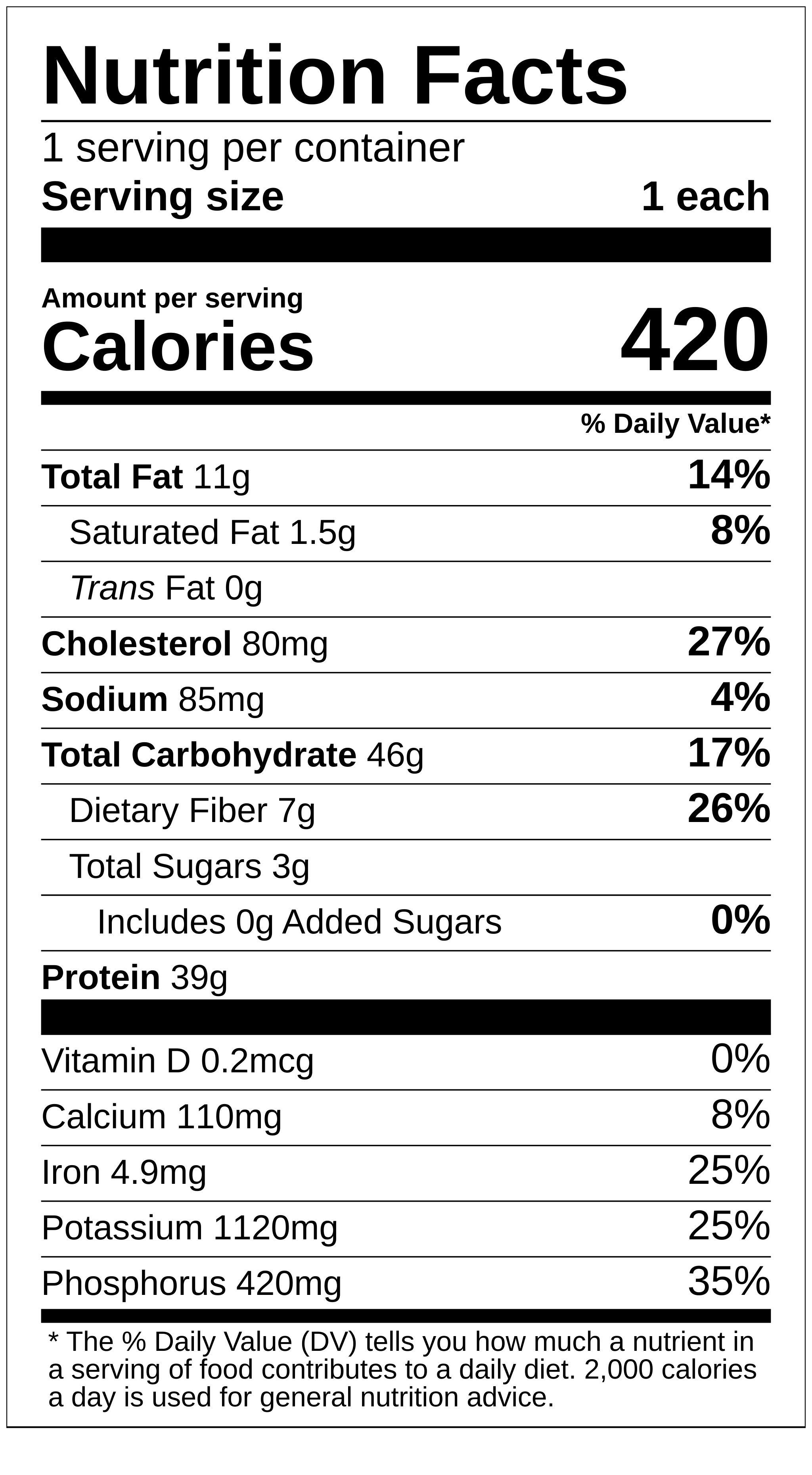 Herb Chicken & Pumpkin Pasta nutrition label