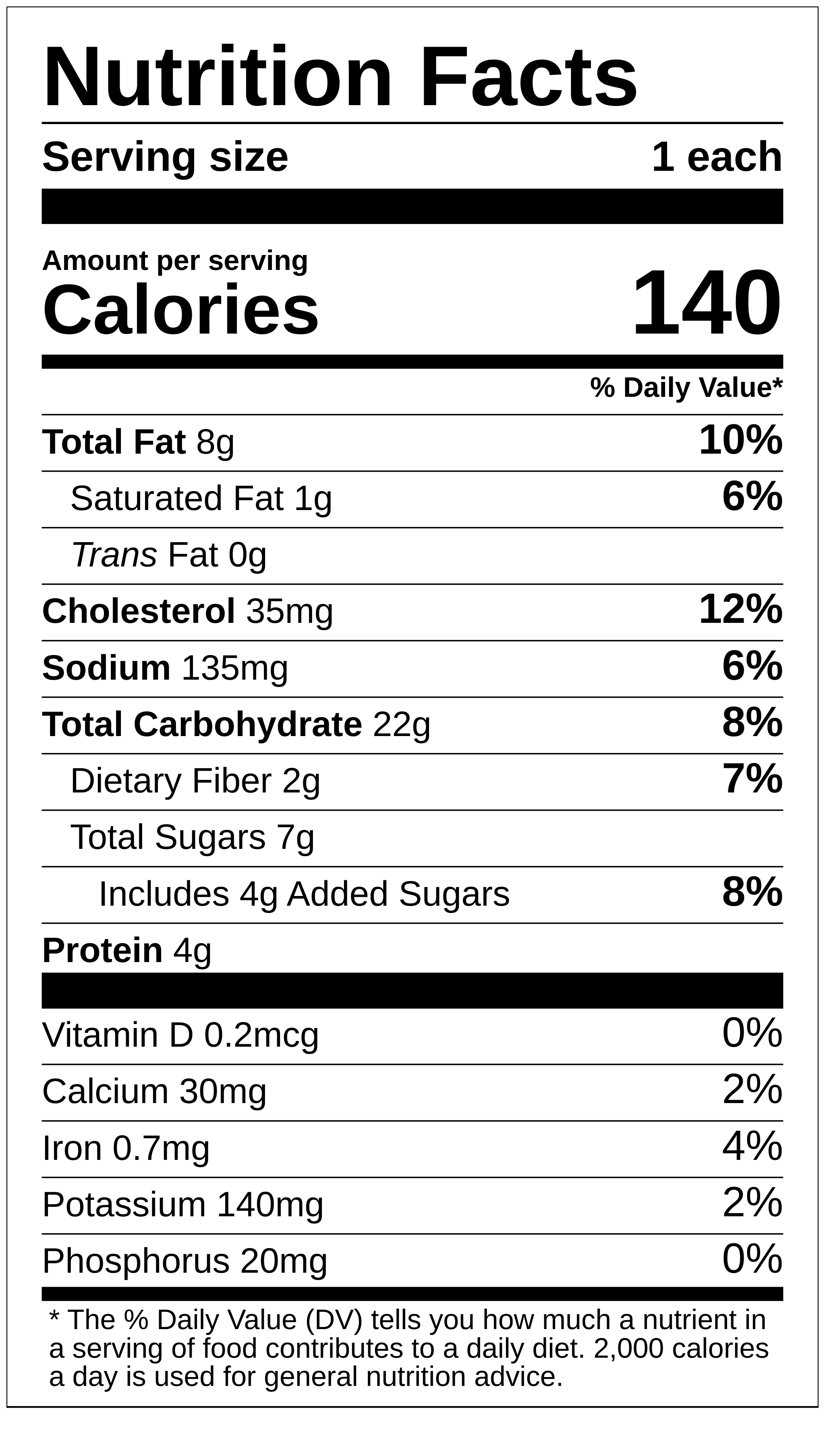 tropical cake nutrition label