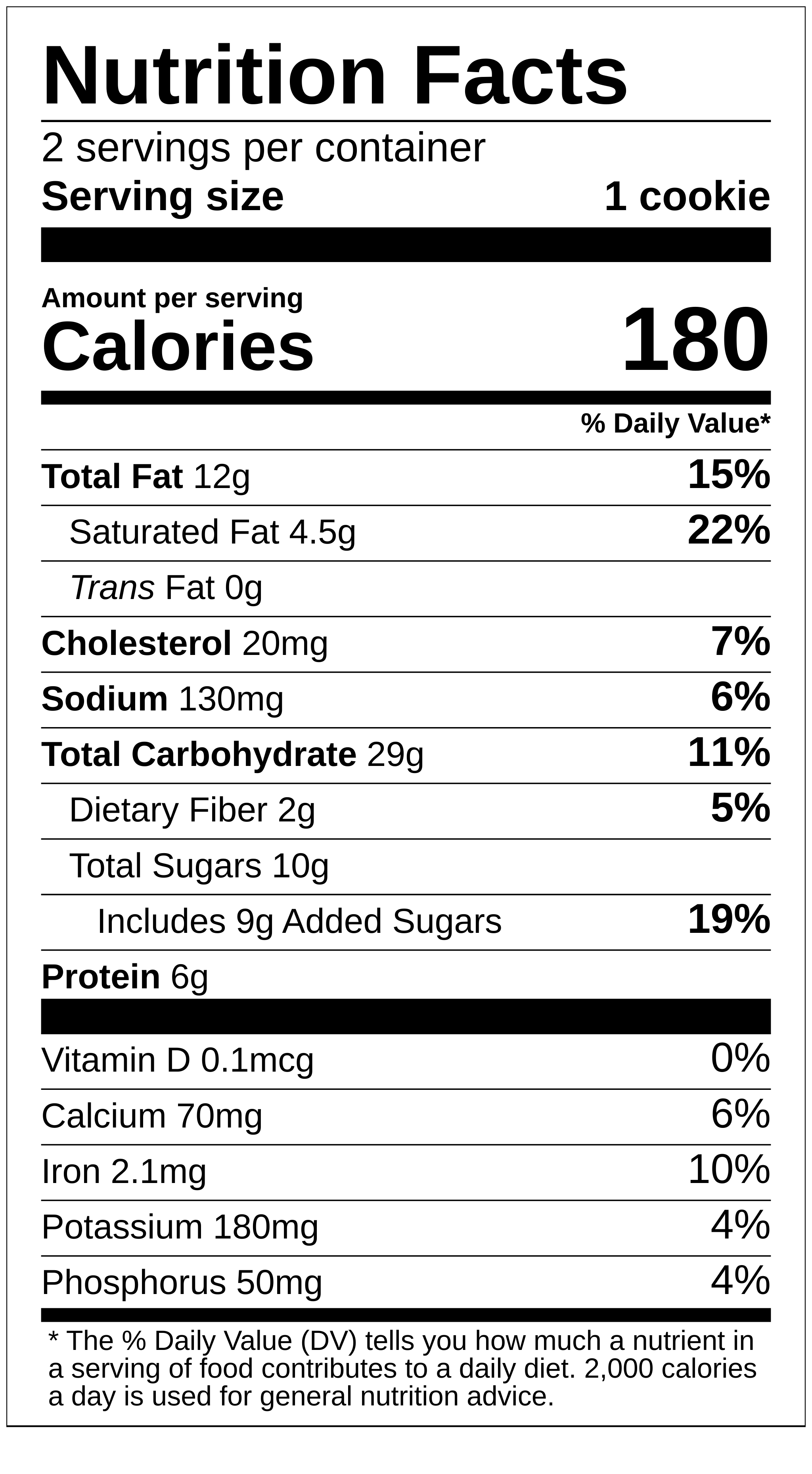 chocolate chip cookie nutrition label