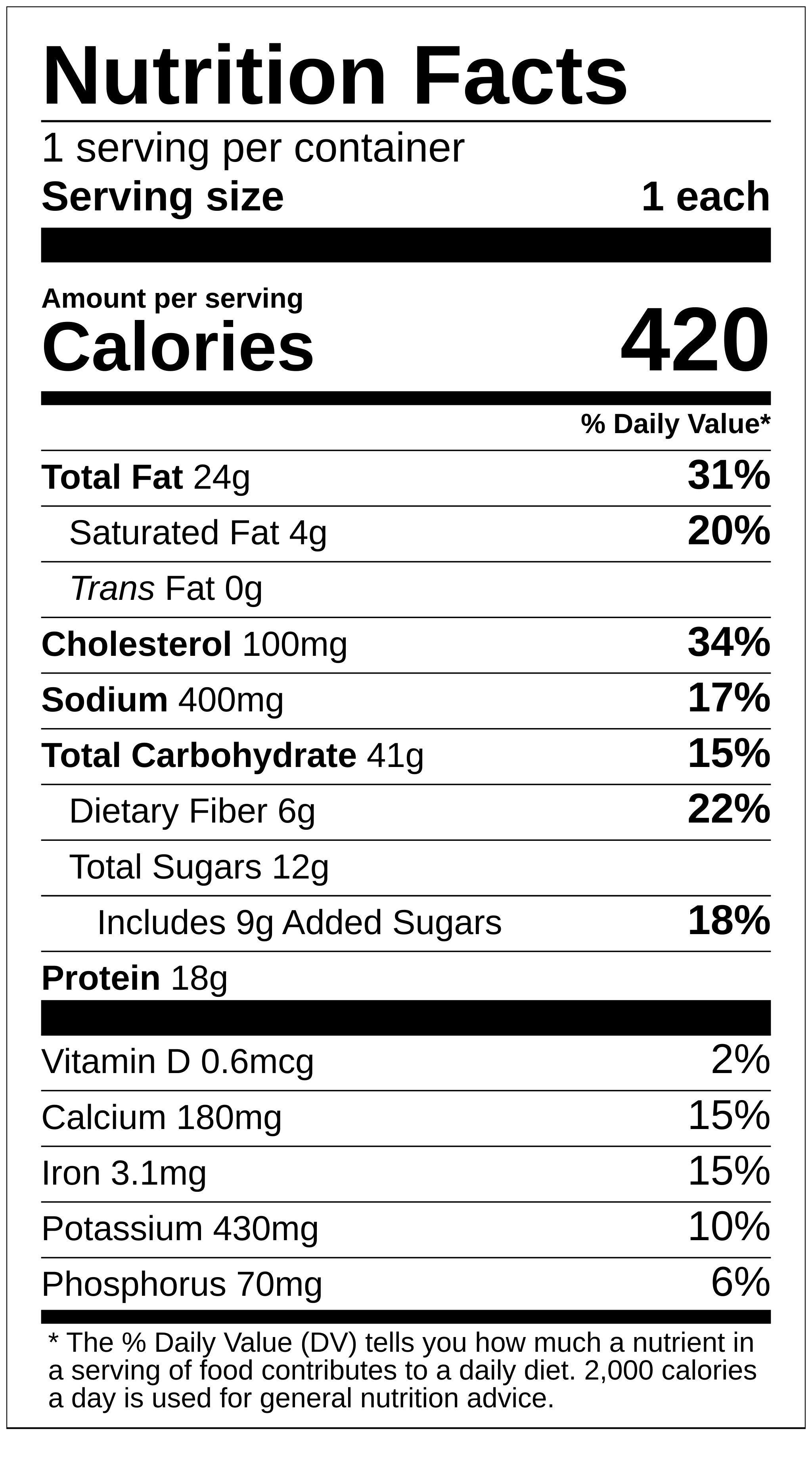 Pumpkin Cream Cheese Breakfast Muffin nutrition label