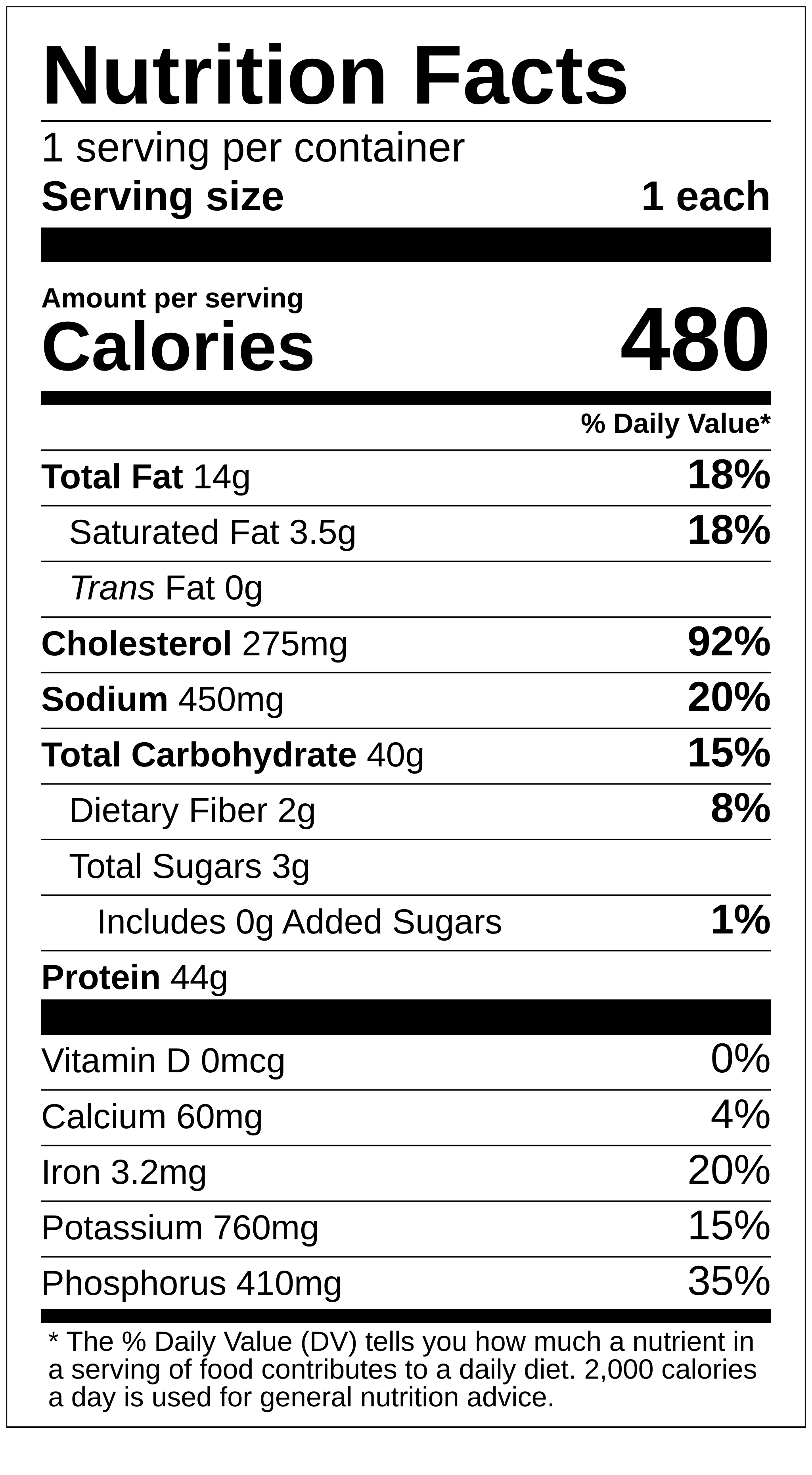 Chicken Tacos nutrition label