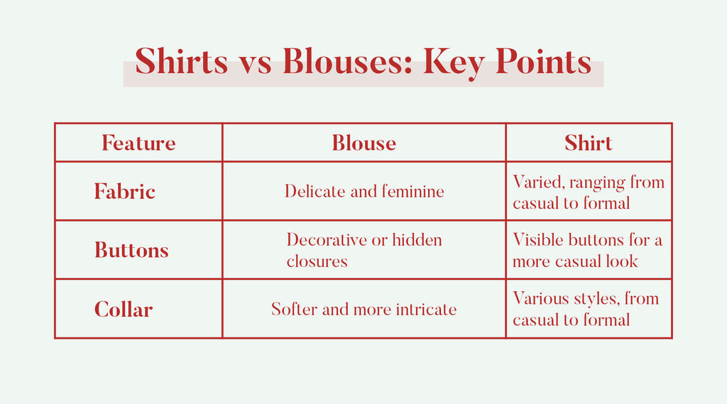 Shirts vs Blouses Key Points