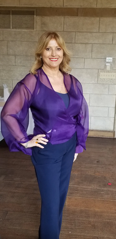 Women Wearing Purple Organza Wrap Blouse